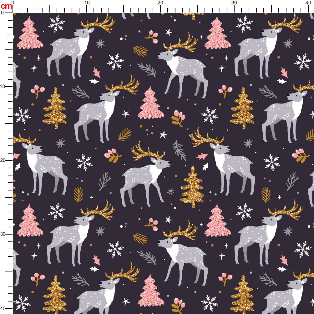 Reindeer - Fir Trees - and Snowflakes | Custom Print Fabrics | Winter Holiday Designs
