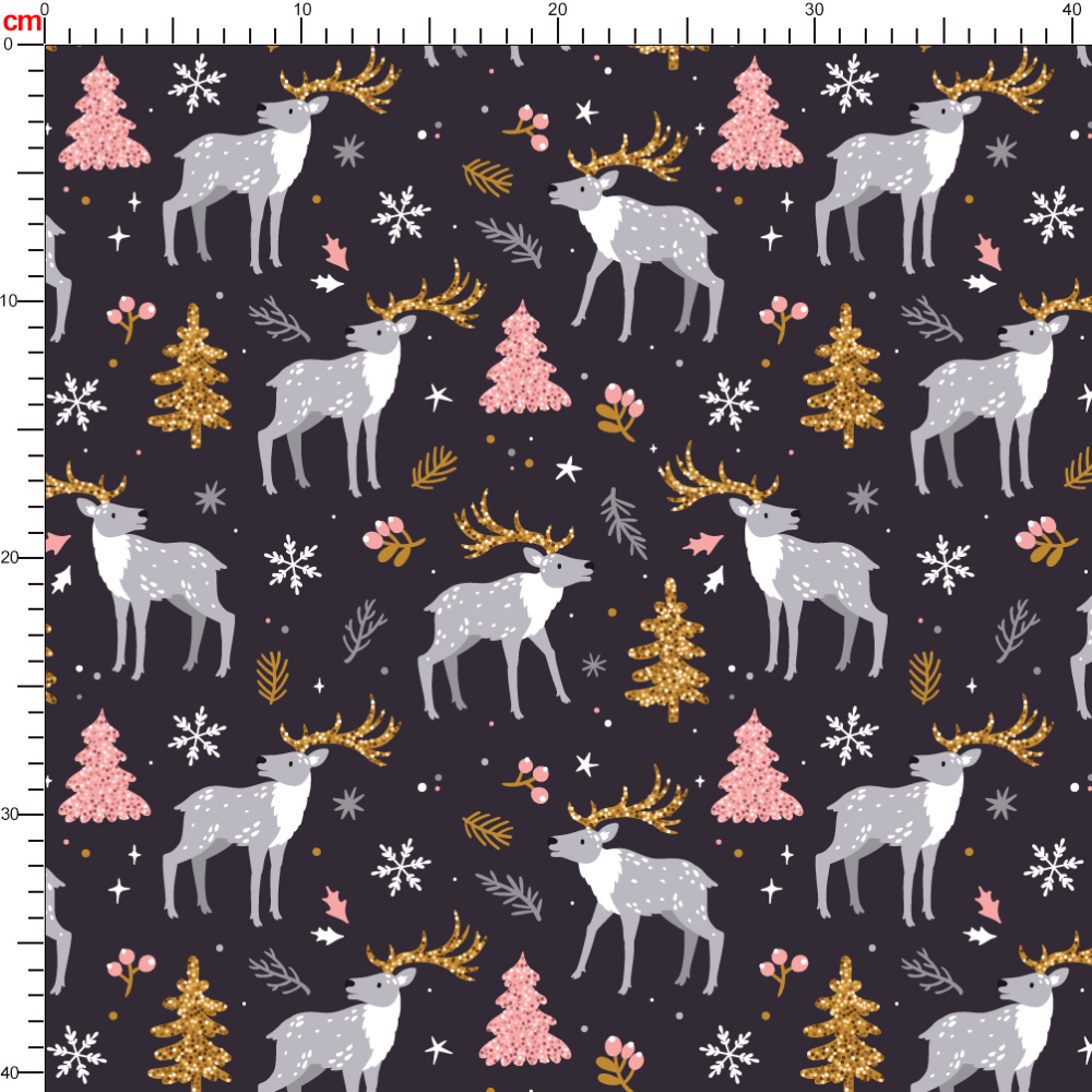 Reindeer - Fir Trees - and Snowflakes | Custom Print Fabrics | Winter Holiday Designs
