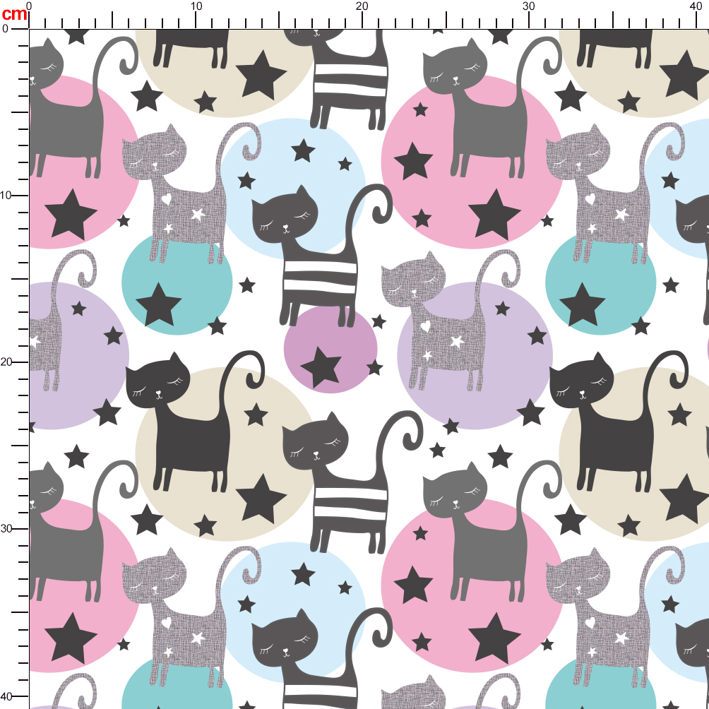 Cats - Circles and Stars Fabric | Custom Print Fabrics | Winter Holiday Designs