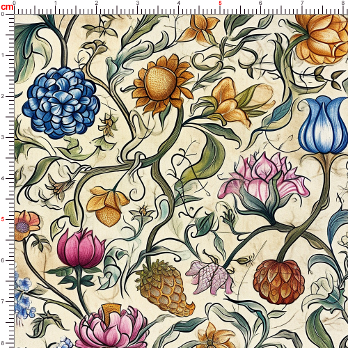 William Morris-Inspired Colorful and Vibrant Flowers and Leaves Pattern Fabric – Custom Print Fabrics