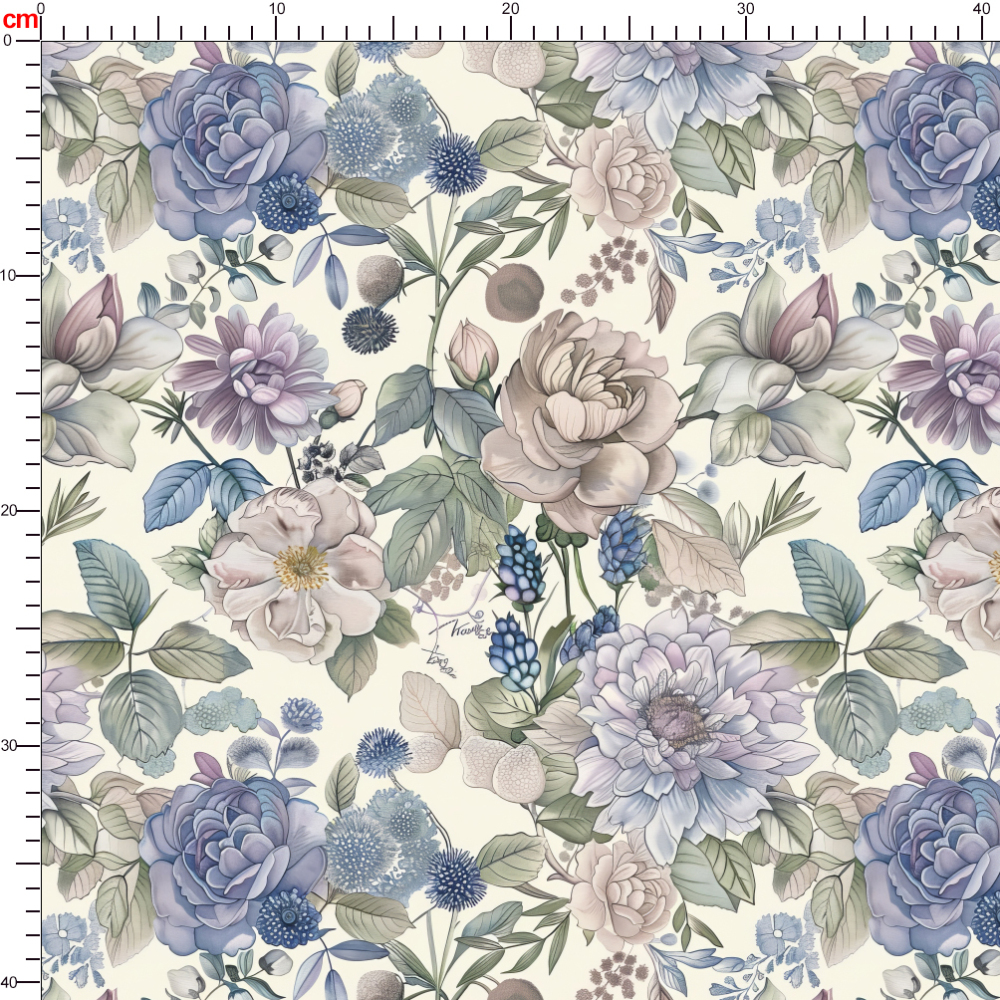 Delicate and Cool - Toned Watercolor Floral Pattern with Soft Pink and Light Purple Blooming Flowers Fabric – Custom Print Fabrics