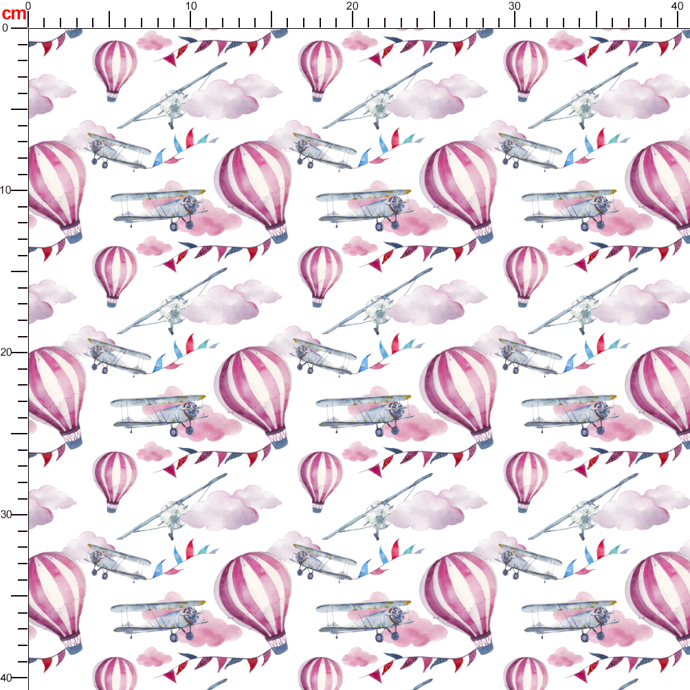Custom Cartoon - Style Fabrics with Airplane Hot Air Balloon and Cloud - Vibrant Seamless Prints for Every Project