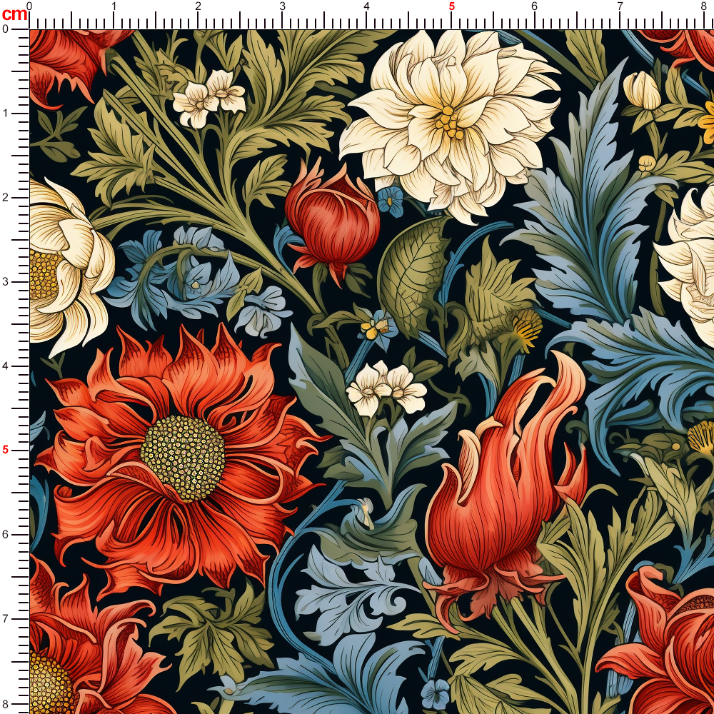 William Morris Liberty Floral with Vibrant Blossoming Flowers and Flowing Greenery Fabric – Custom Print Fabrics