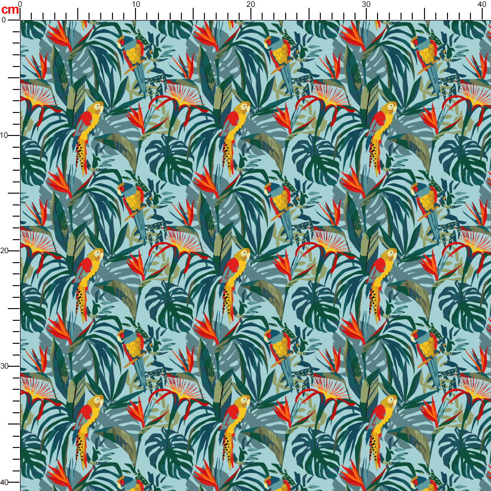 Abstract Art Seamless Pattern with Parrots and Tropical Plants - Bespoke Fabric Printing
