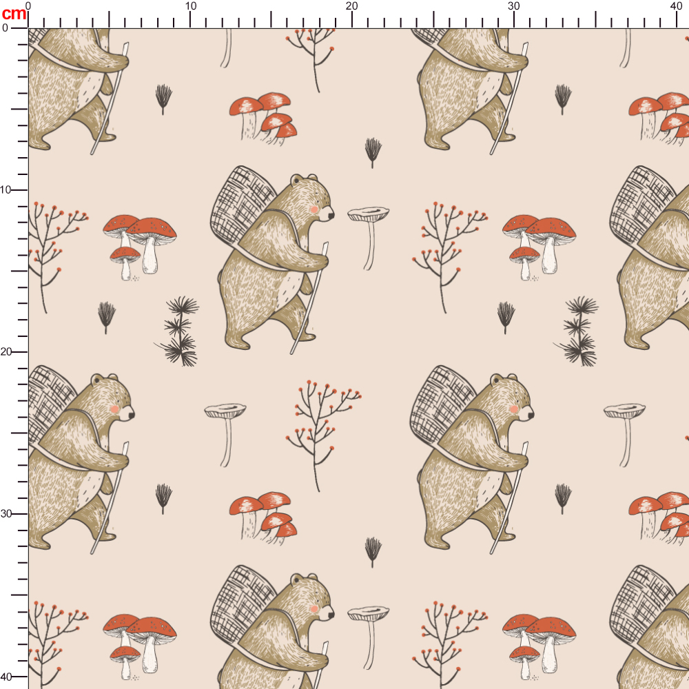 Hand - Painted Bears And Mushrooms Carrying Baskets Vintage Seamless Pattern - Custom Print Fabrics