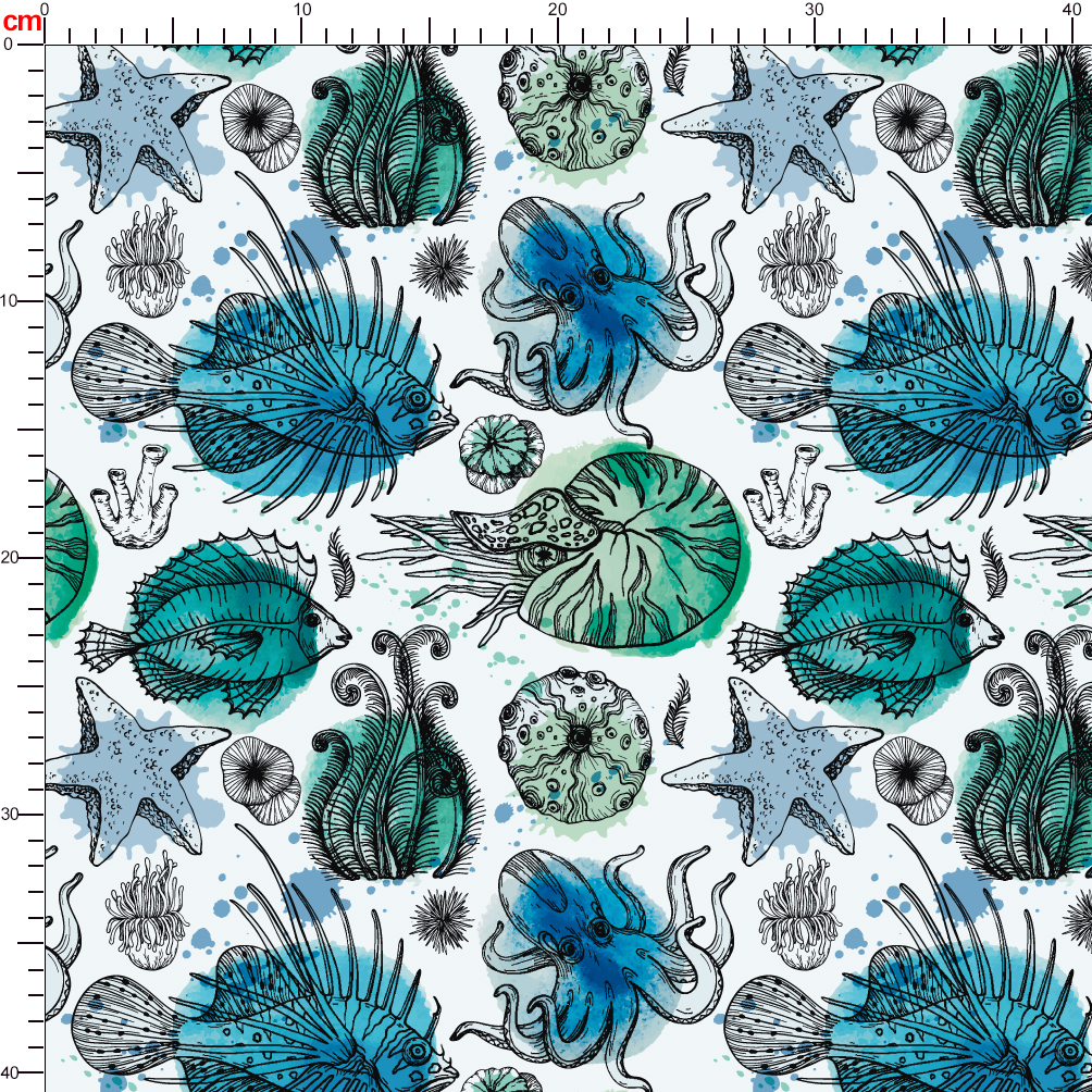 Sea Life Watercolor Deepwater Organisms | Custom Print Fabrics