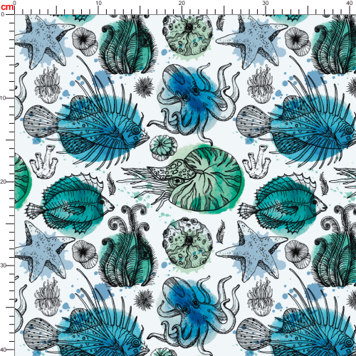 Sea Life Watercolor Deepwater Organisms | Custom Print Fabrics