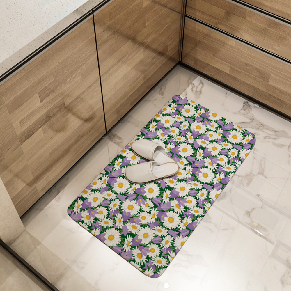 Kitchen Floor Mats – Serenity and Harmony Vintage White Daisies and Purple Flowers