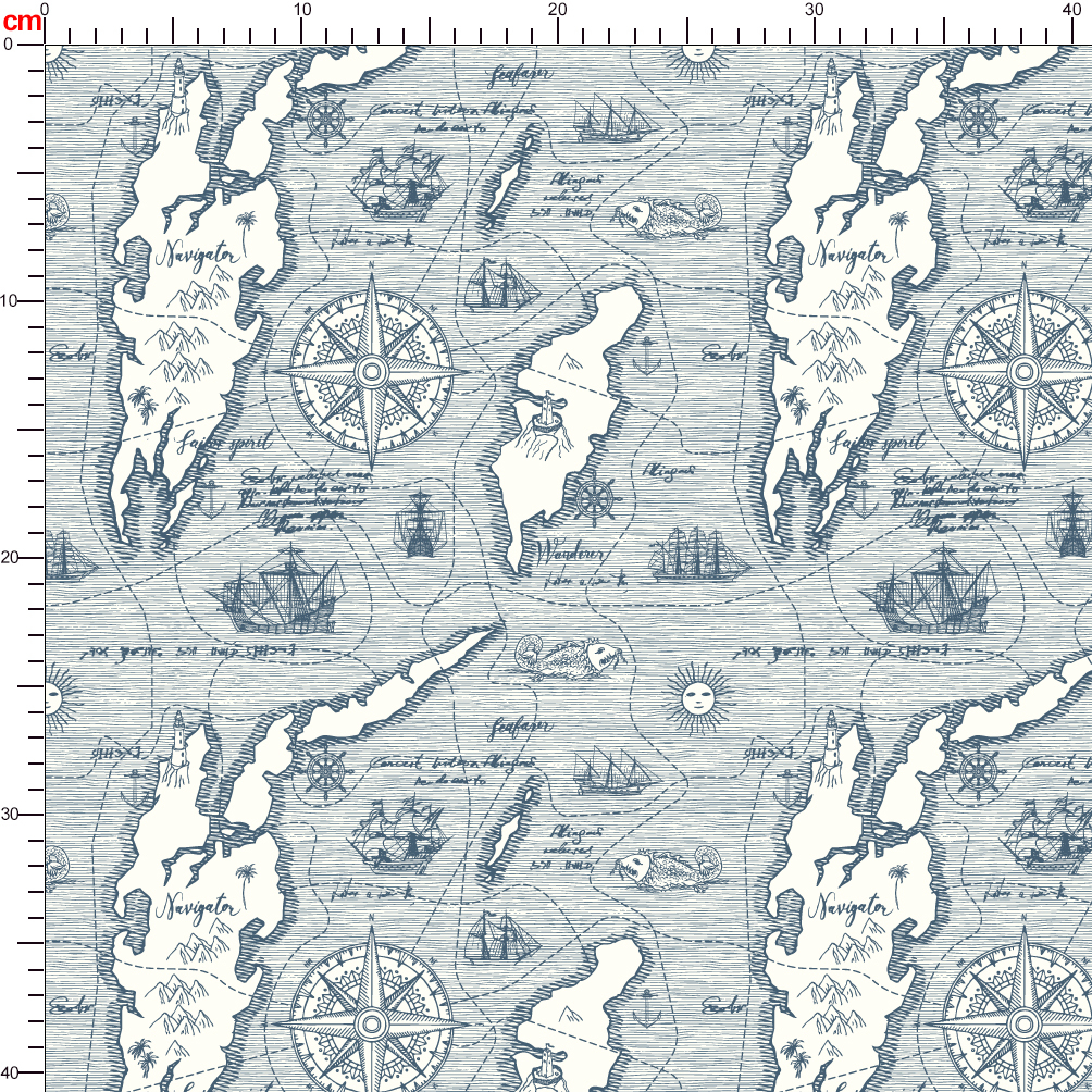 Sea Travels Adventures And Discoveries Vintage Hand - Drawn Map | Custom Print Fabrics