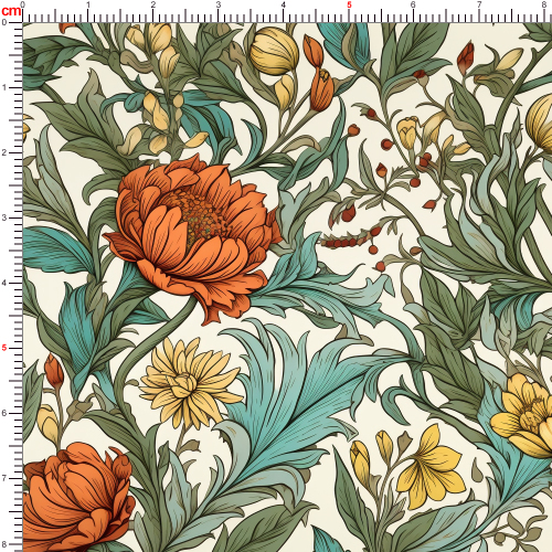 William Morris Vintage Liberty Floral with Brilliantly Blooming Large Flowers and Brightly Colored Leaves Fabric – Custom Print Fabrics