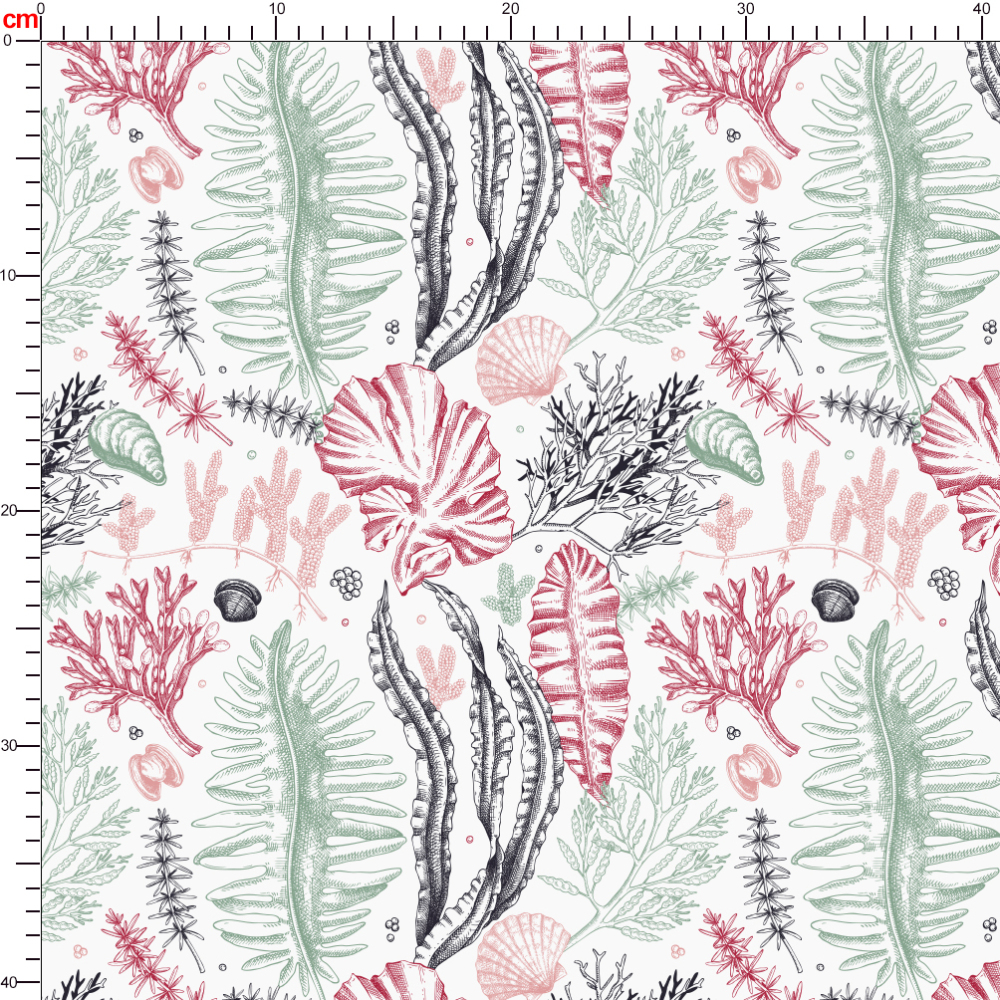 Underwater Sea Life Seaweed Seamless Pattern Hand Drawn - Custom Print Fabrics