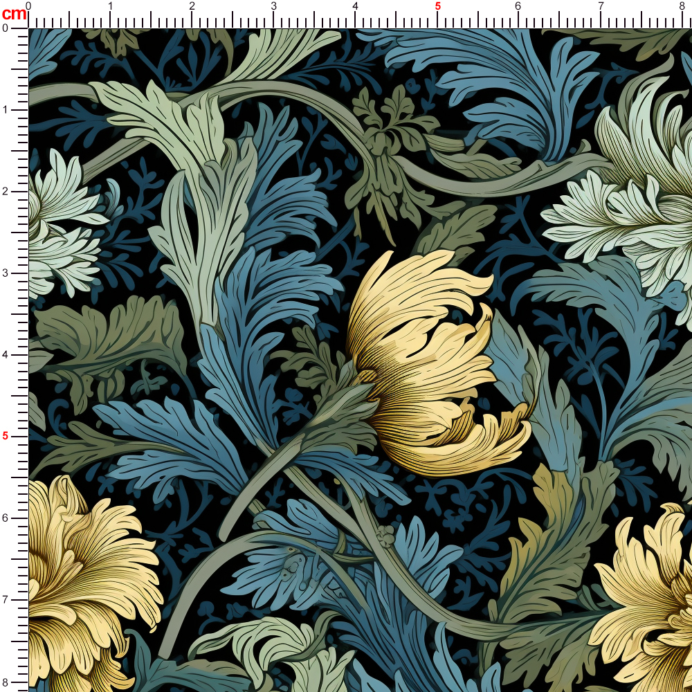 William Morris Vintage Liberty Floral with Elegant and Luxurious Cool-Toned Flowers Fabric – Custom Print Fabrics