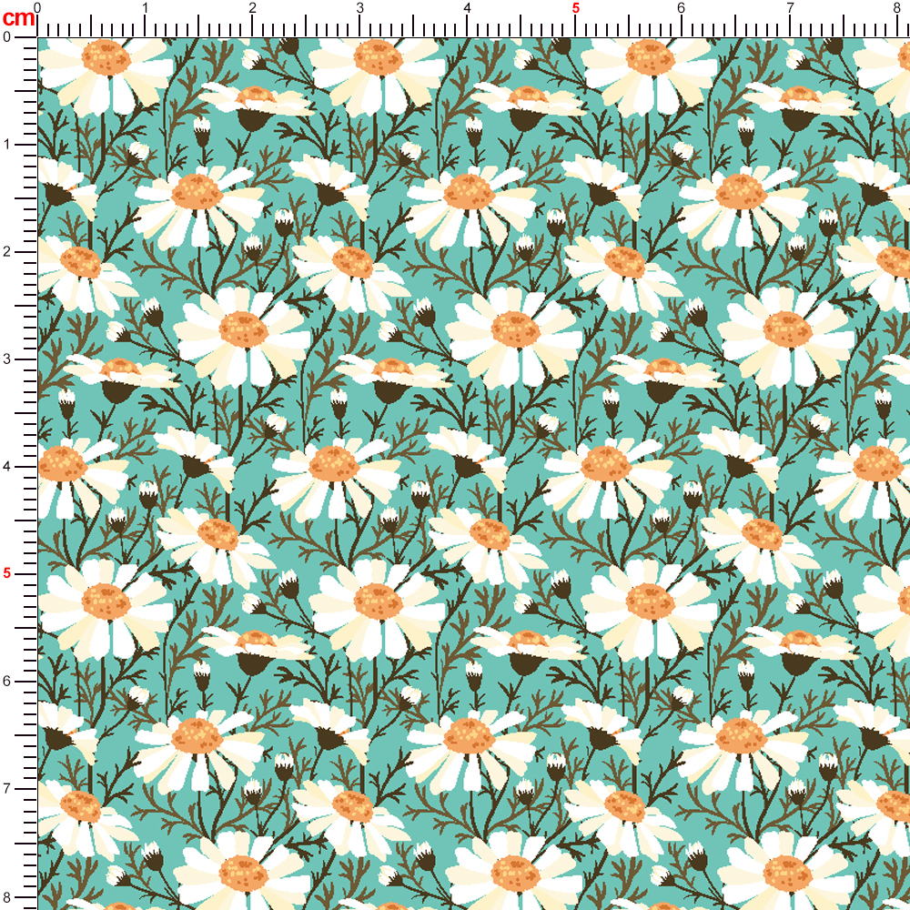 Vintage Tranquil Harmony Liberty Floral Fabric with White Daisy on Green Background – Custom Print Fabrics