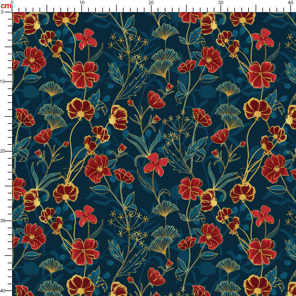 Vintage Liberty Floral Print with Ornamental Red Blue and Gold Botanical Flowers Seamless Pattern – Custom Print Fabrics