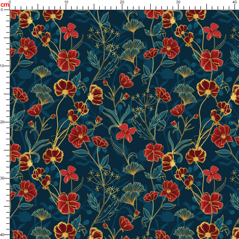Vintage Liberty Floral Print with Ornamental Red Blue and Gold Botanical Flowers Seamless Pattern – Custom Print Fabrics
