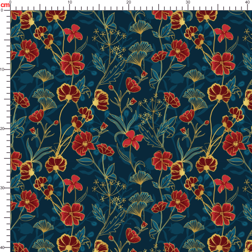Vintage Liberty Floral Print with Ornamental Red Blue and Gold Botanical Flowers Seamless Pattern – Custom Print Fabrics