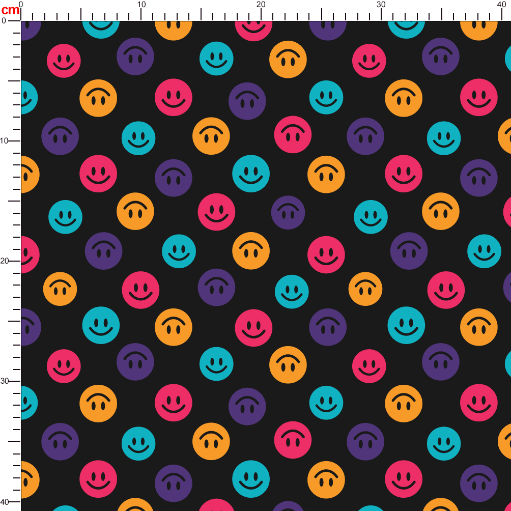 Fabric with Seamless Colorful Cute Smiling Faces And Black Background - Custom Fabric Solutions for Creative Minds