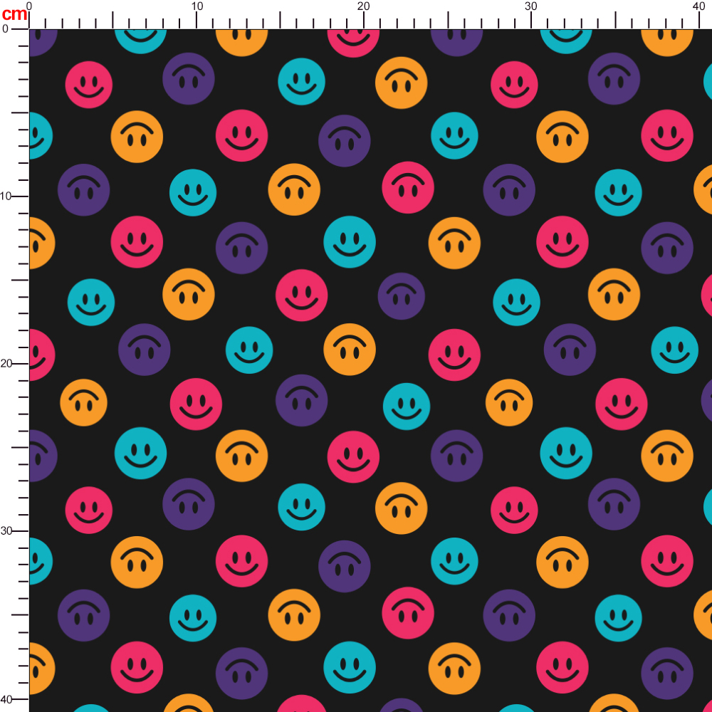 Fabric with Seamless Colorful Cute Smiling Faces And Black Background - Custom Fabric Solutions for Creative Minds