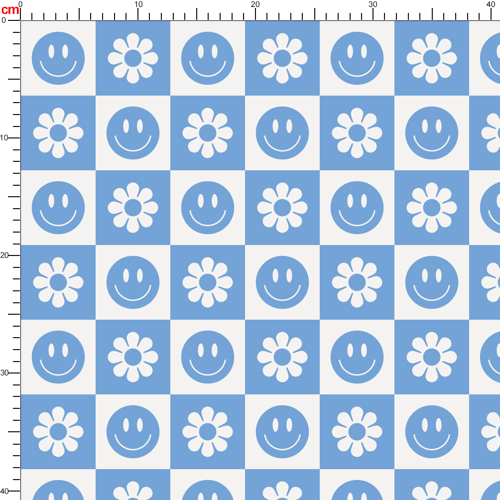 Groovy Blue Smiley Seamless Pattern Fabric - Personalized Fabric Printing by Prinstitch