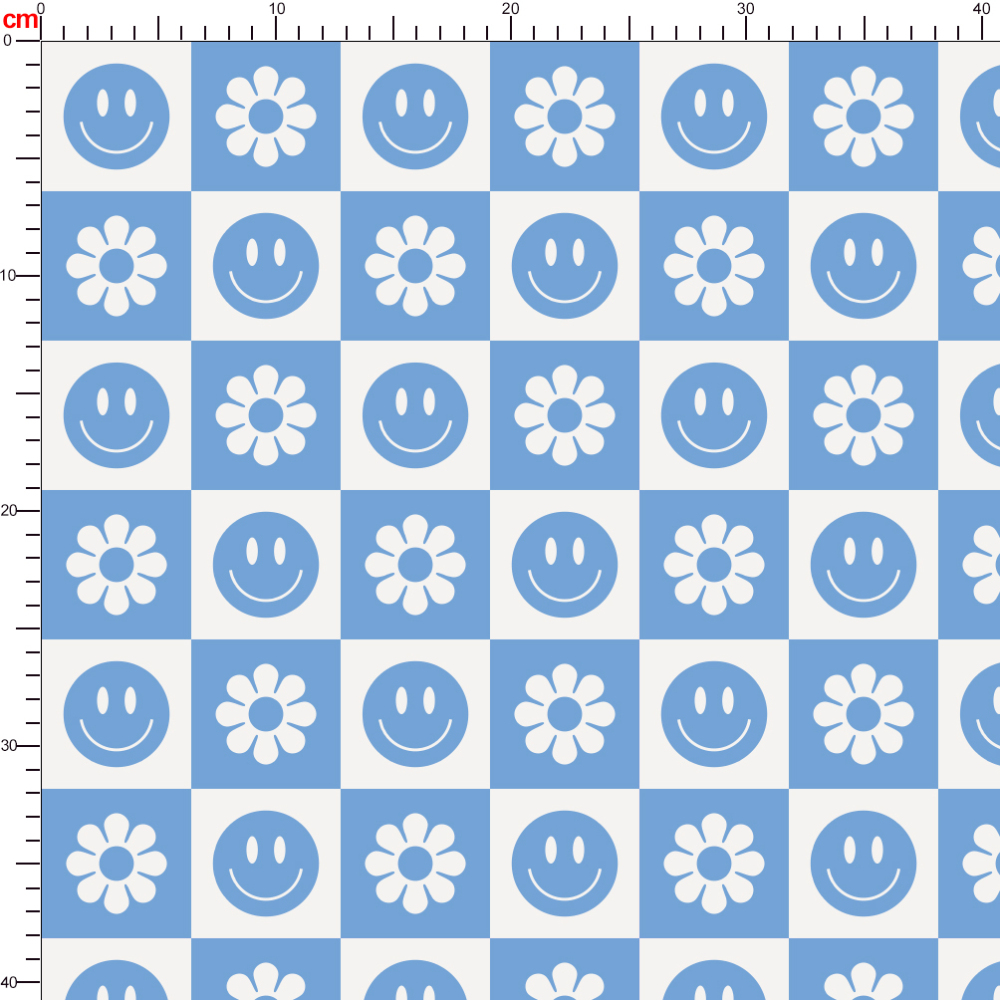 Groovy Blue Smiley Seamless Pattern Fabric - Personalized Fabric Printing by Prinstitch