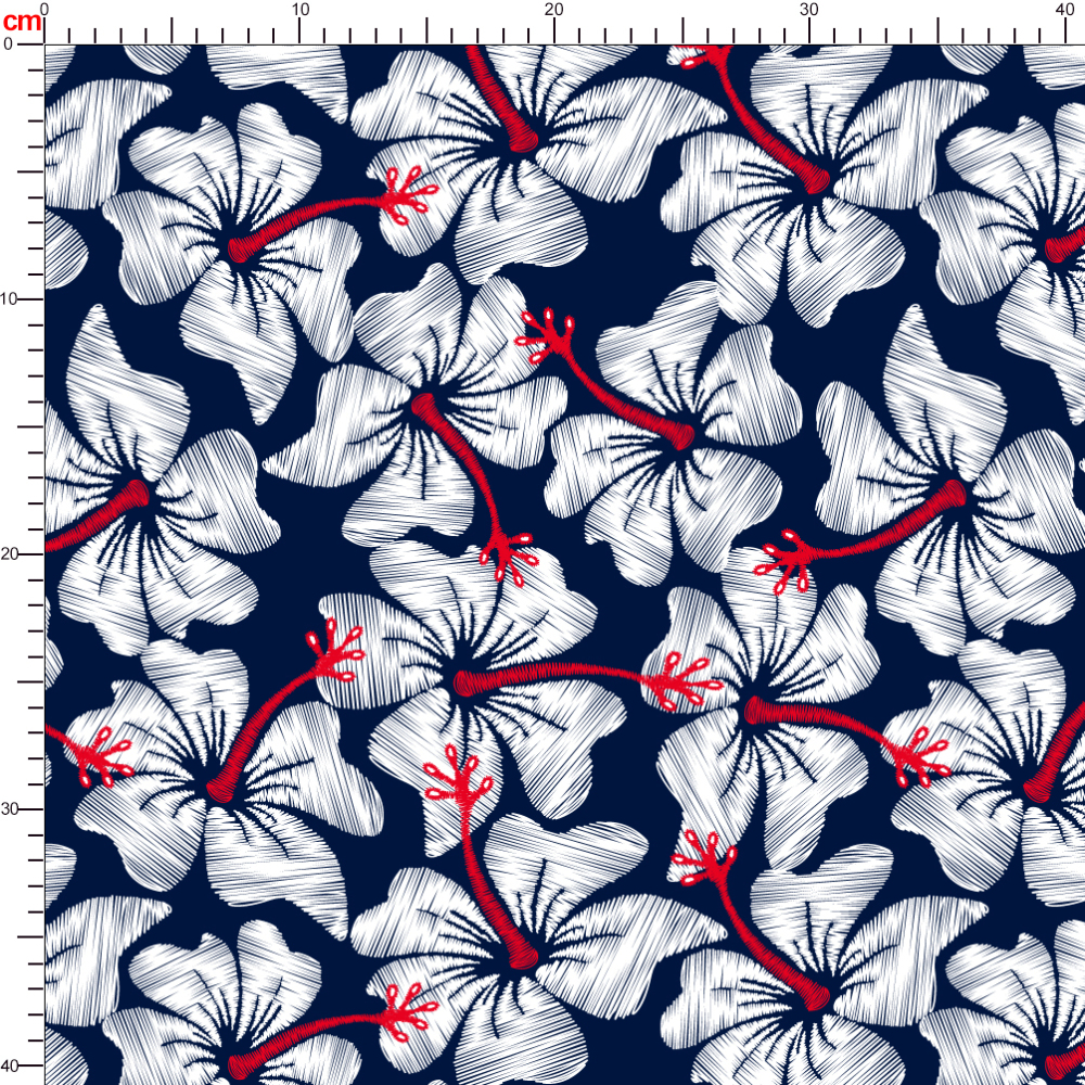 Vintage Blue Liberty Floral Print with White Blooms and Red Nectar – Custom Print Fabrics