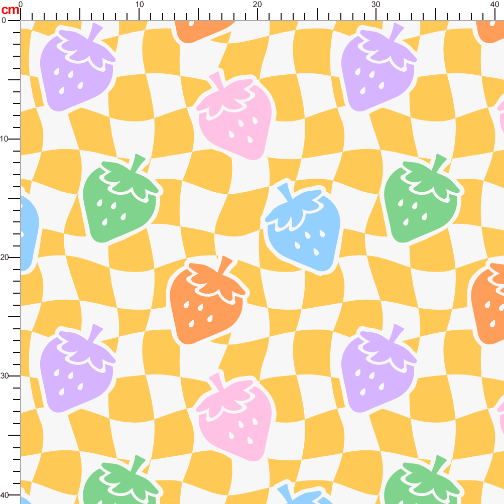 Various Colors Of Strawberries On Yellow Lattice Seamless Pattern - Custom Print Fabrics
