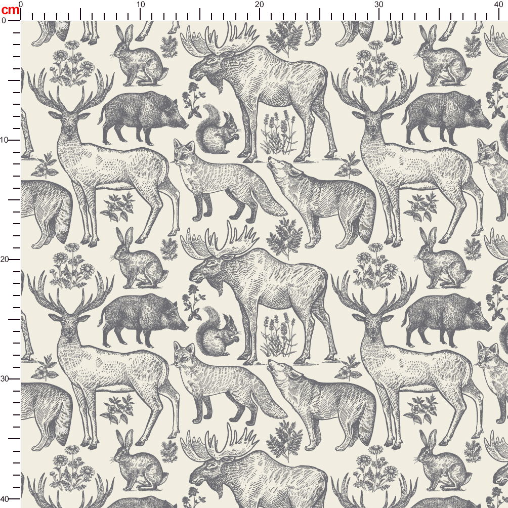 Forest Wild Animals Seamless Pattern Deer Wolf Fox Boar Squirrel Hare Elk And Flower - Custom Print Fabrics