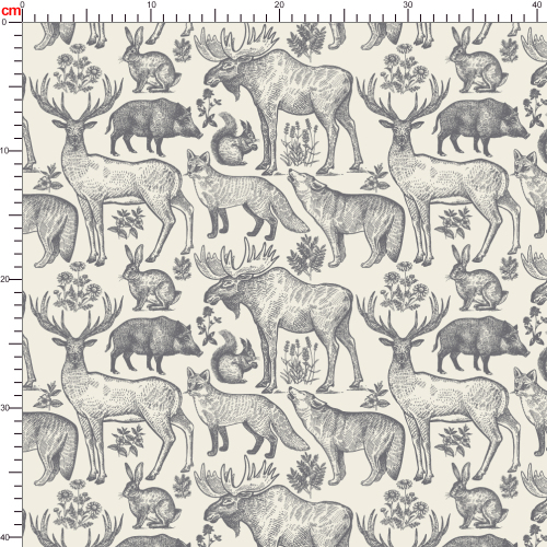 Forest Wild Animals Seamless Pattern Deer Wolf Fox Boar Squirrel Hare Elk And Flower - Custom Print Fabrics