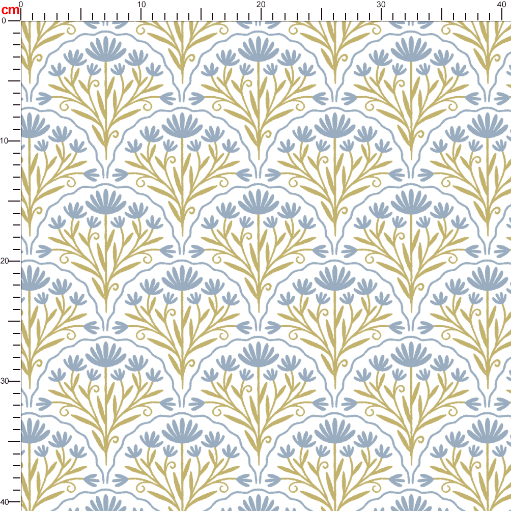 Liberty Seamless Abstract Blue Flowers Geometrical Pattern Art Deco Style - Unique Fabric Personalization
