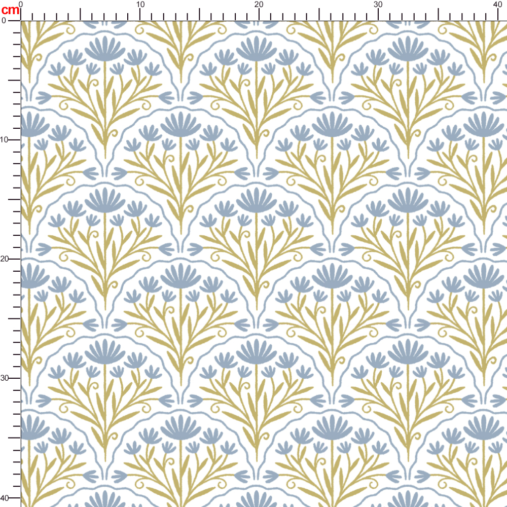 Liberty Seamless Abstract Blue Flowers Geometrical Pattern Art Deco Style - Unique Fabric Personalization