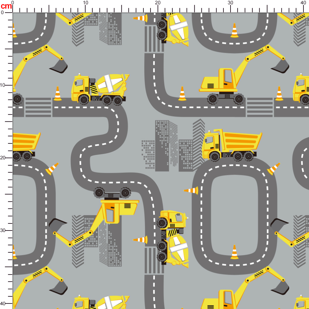 Seamless Print Pattern with Road - Concrete Mixer -  Excavator-Dump Truck - Custom Fabric Printing at Prinstitch