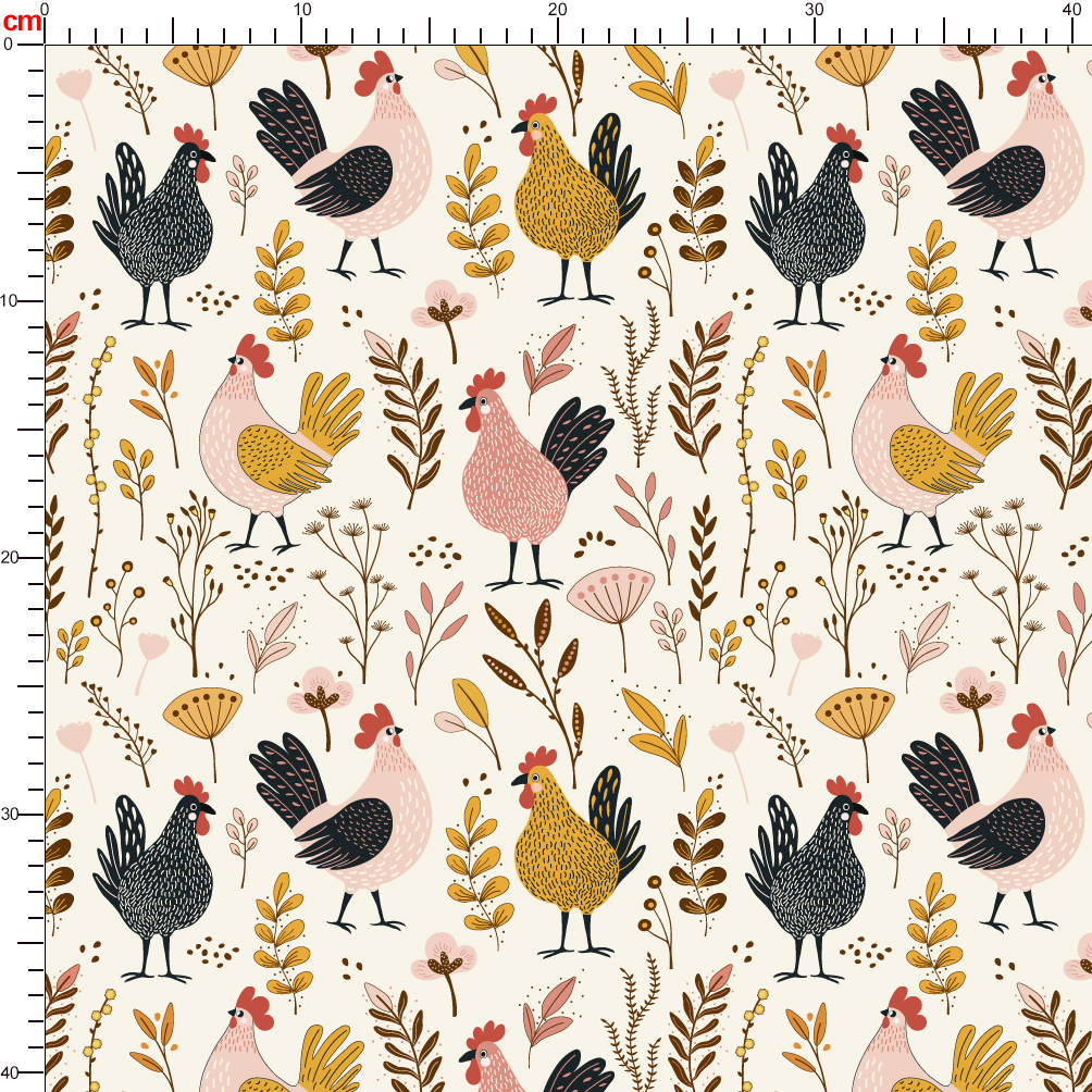 Hand - Painted Cute Chickens and Plants | Custom Print Fabric - LYCK001