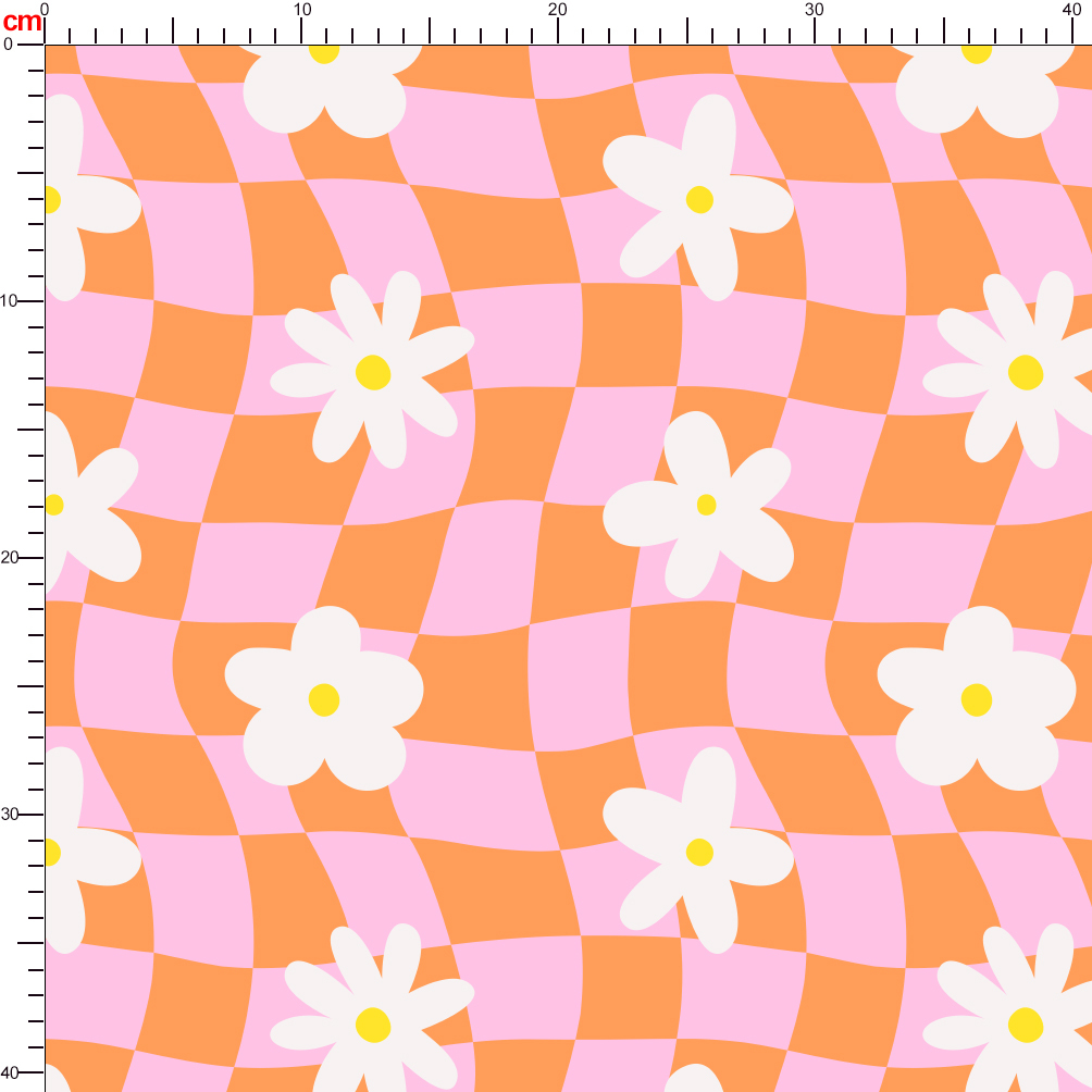White Flowers On Orange And Pink Plaid - Seamless Pattern - Custom Print Fabrics