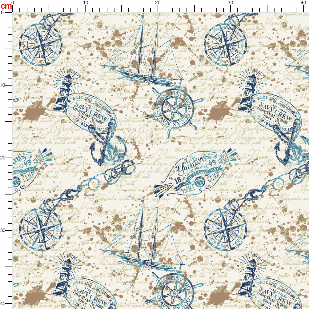 Marine and Nautical Elements with Ink Lettering Background Vintage Fabric - Custom Print Solutions