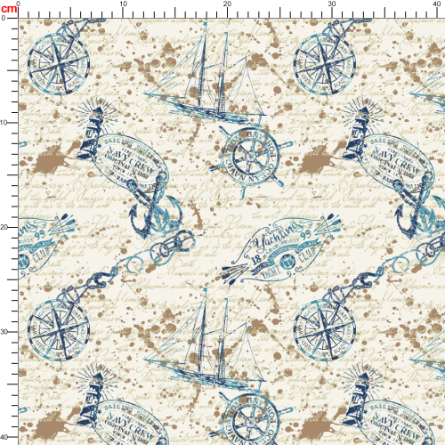 Marine and Nautical Elements with Ink Lettering Background Vintage Fabric - Custom Print Solutions
