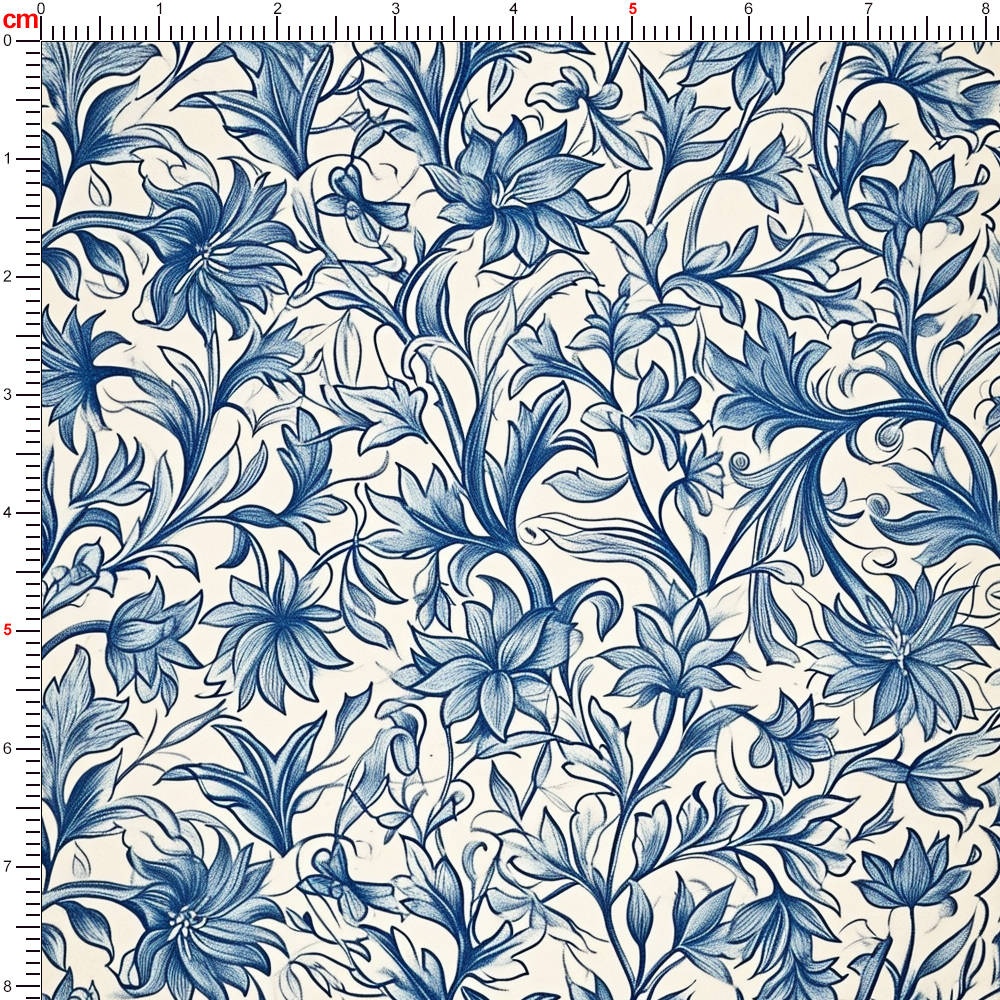 William Morris-Inspired Vintage Botanical Blue Liberty Flowers and Leaves Pattern Fabric – Custom Print Fabrics
