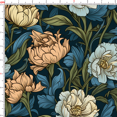 William Morris Victorian Vintage Liberty Floral Fabric with Pretty Cream, Pink, and Light Yellow Flowers Amongst Flowing Blue and Green Hue Leaves – Custom Print Fabric