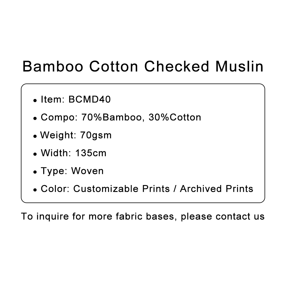 Custom Printed Bamboo Cotton Checked Muslin Fabric – Airy, Organic & Personalized for Babywear, Dresses & Craft Projects