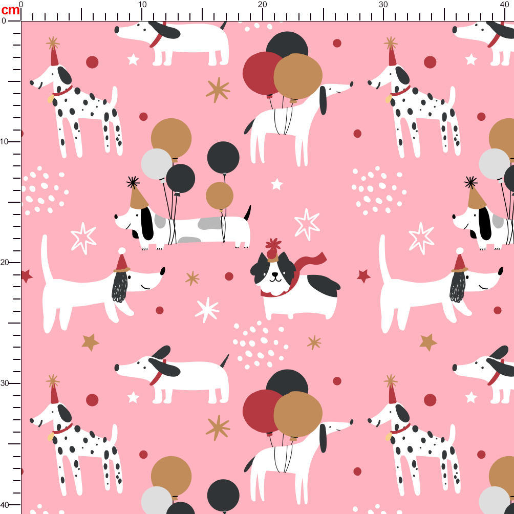 Puppy Dogs Flying Balloon on Pink Background Fabric - Custom Print Fabrics