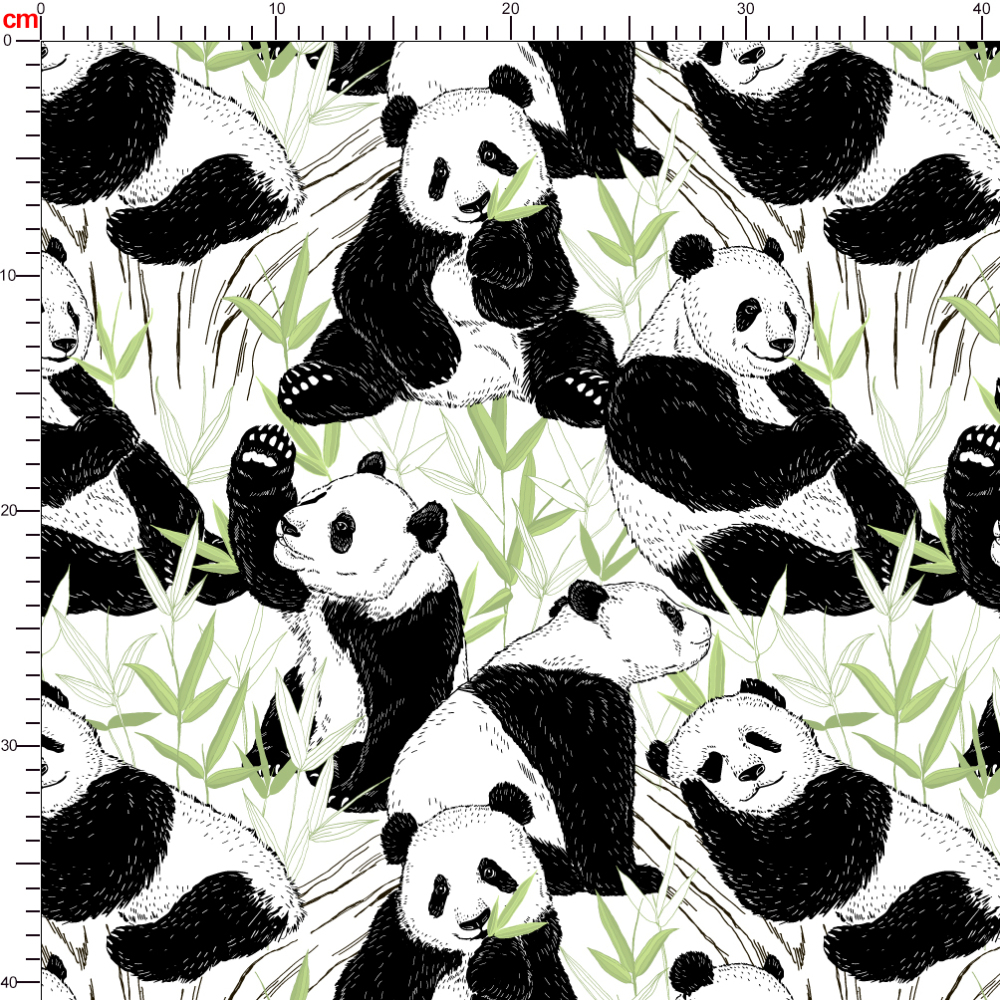 Hand drawn Cute Pandas and Bamboo Fabric - Custom Digital Print Fabrics