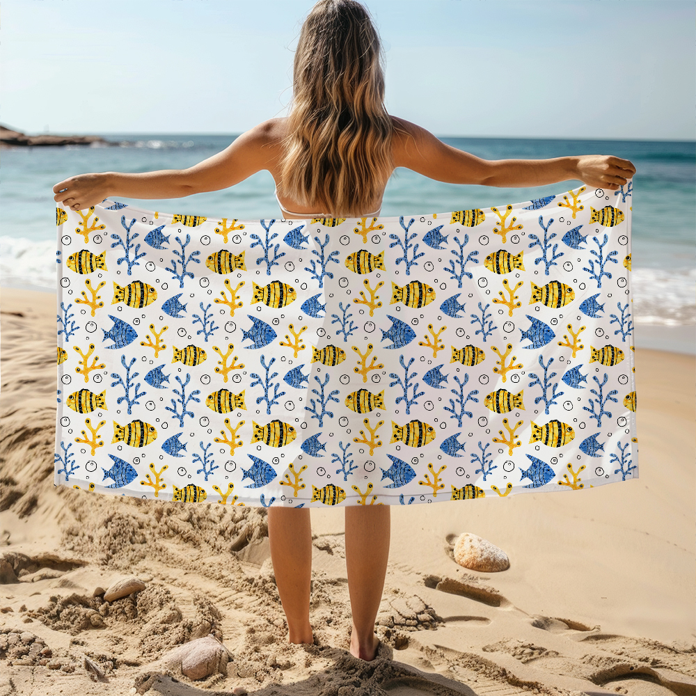 Beach Towel – Underwater Fish and Seaweed Pattern