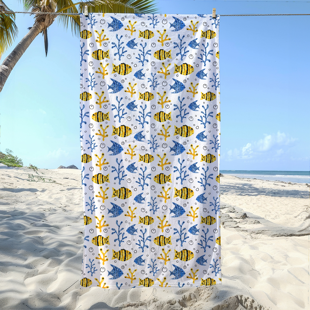 Beach Towel – Underwater Fish and Seaweed Pattern