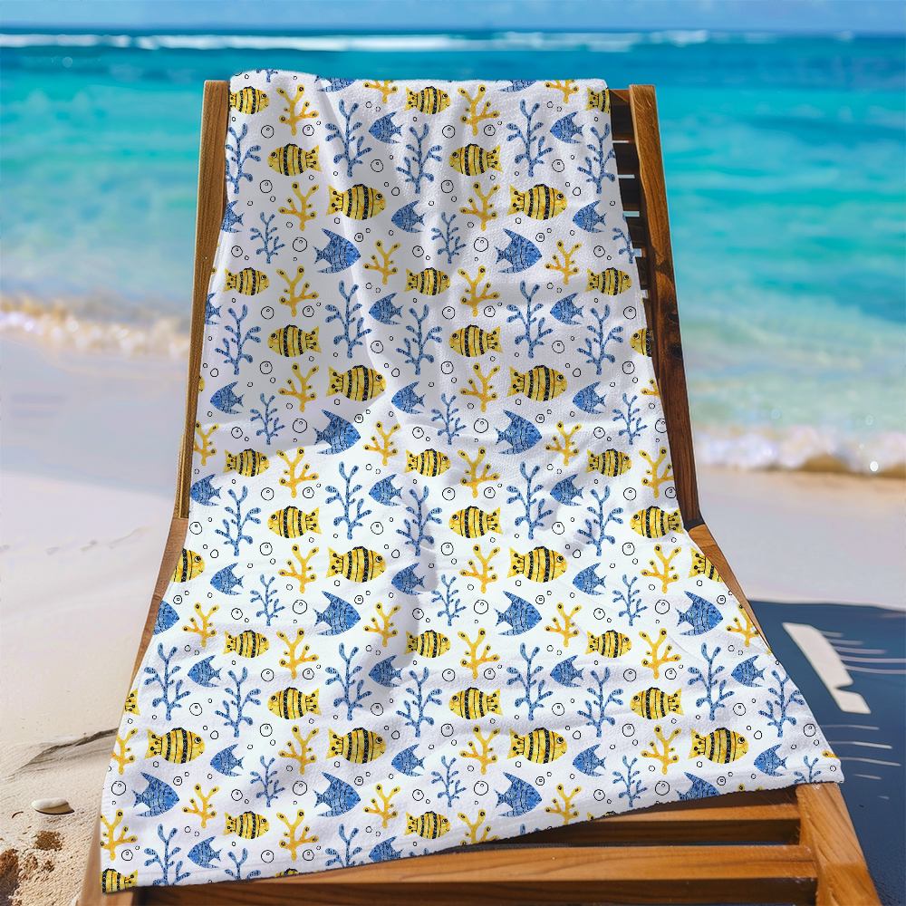 Beach Towel – Underwater Fish and Seaweed Pattern