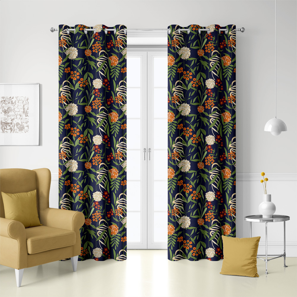 Curtain – Abstract Vintage Liberty Floral Fabric with Botanical Green Leaves Spherical Flowers & Little Floral