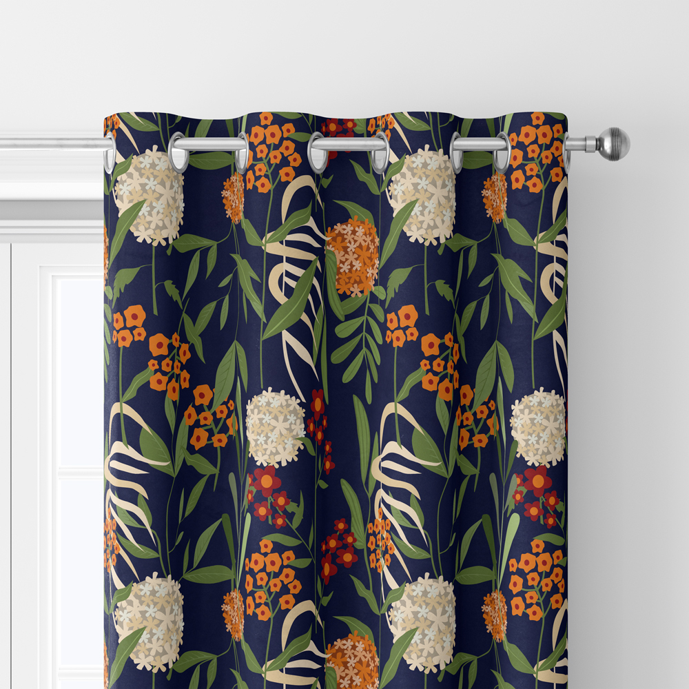 Curtain – Abstract Vintage Liberty Floral Fabric with Botanical Green Leaves Spherical Flowers & Little Floral
