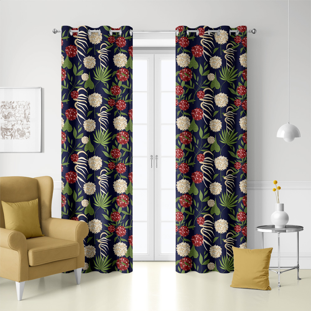 Curtain – Vintage Liberty Floral Fabric with Modern Botanical Floral Green Leaves & Spherical Flowers