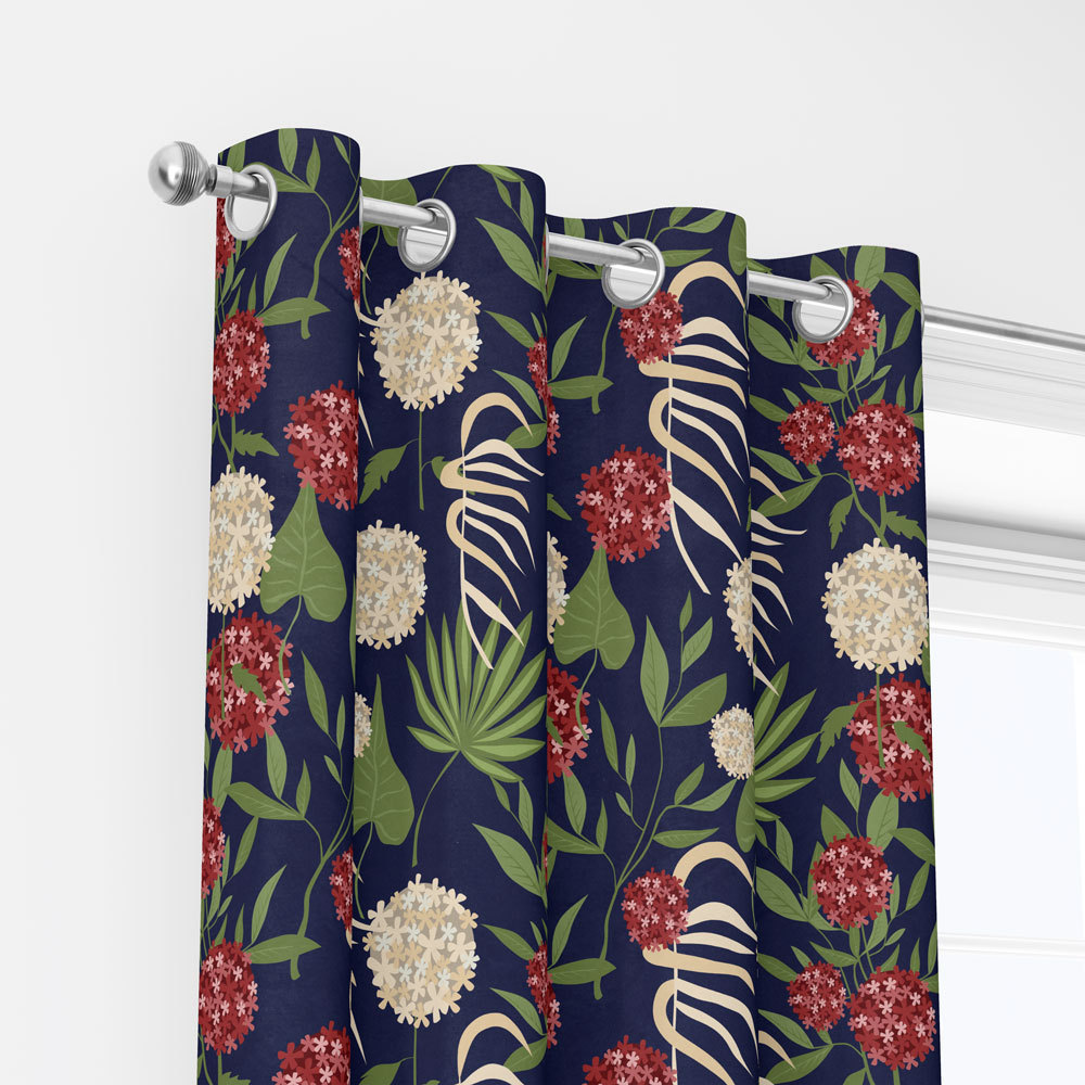 Curtain – Vintage Liberty Floral Fabric with Modern Botanical Floral Green Leaves & Spherical Flowers