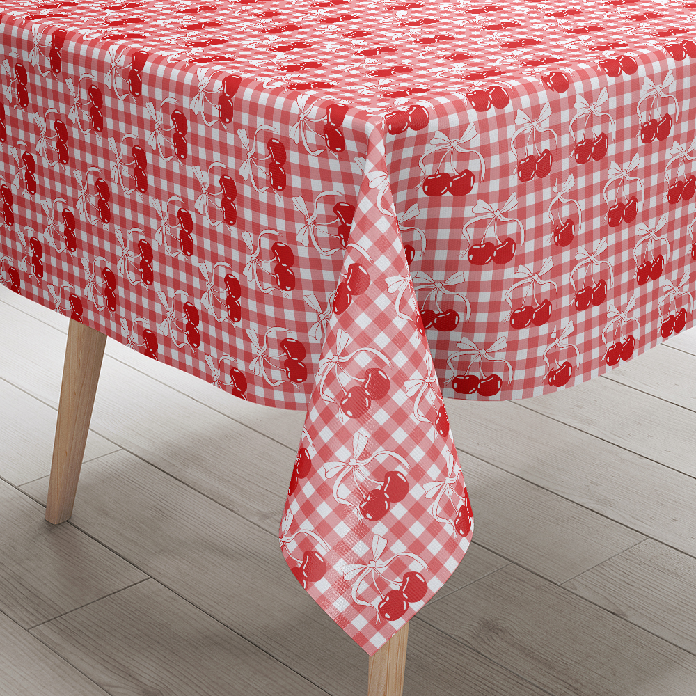 Tablecloth – Cherry and Bow Pattern on Checkered Background