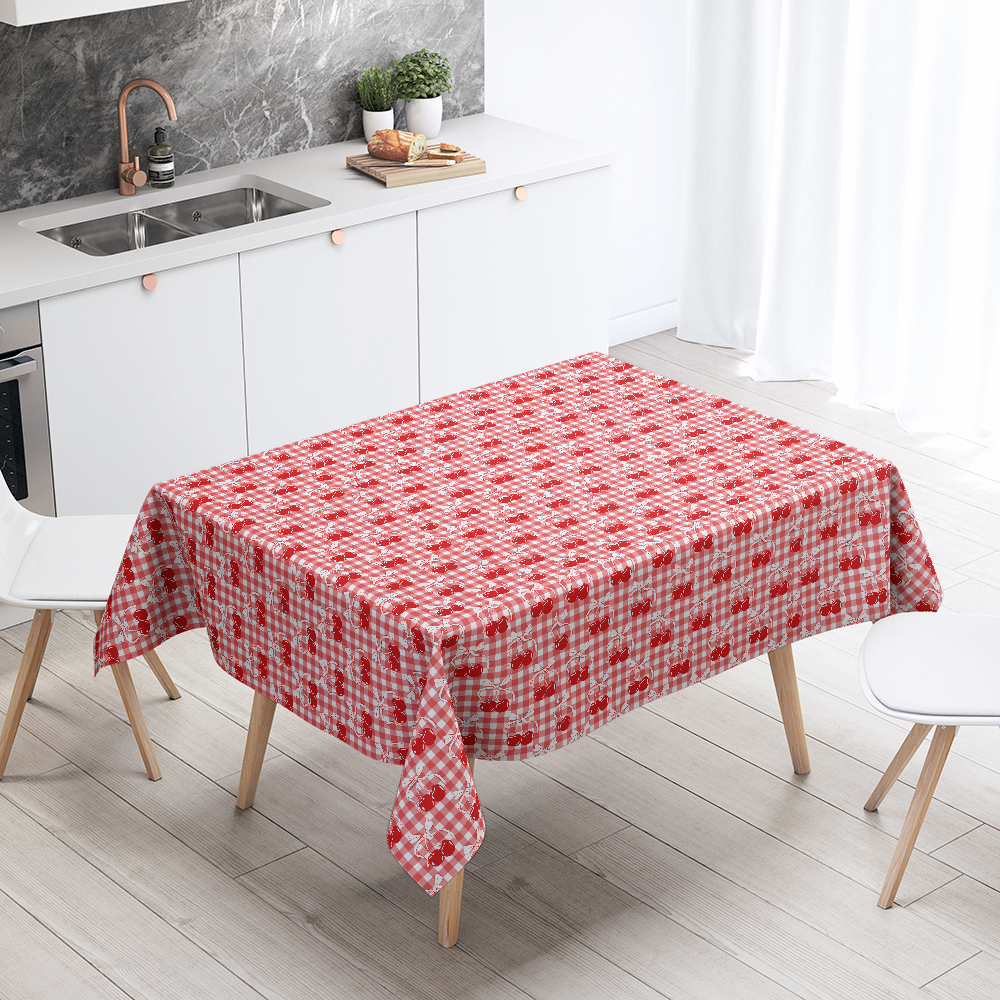 Tablecloth – Cherry and Bow Pattern on Checkered Background