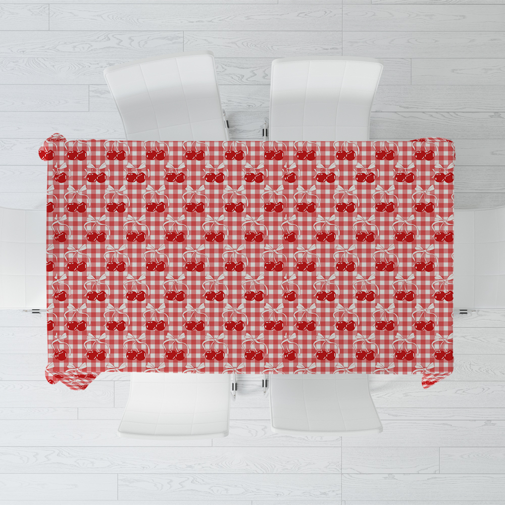Tablecloth – Cherry and Bow Pattern on Checkered Background